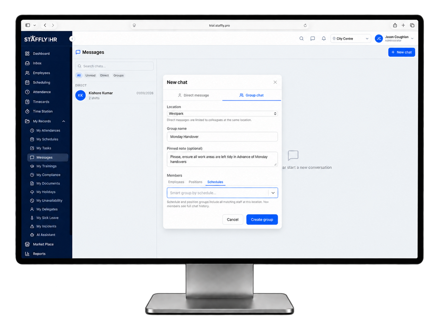 StafflyHR New Chat Monitor Mockup